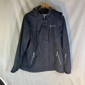 Free Country women's dark grey hooded rain jacket light blue zipper size L